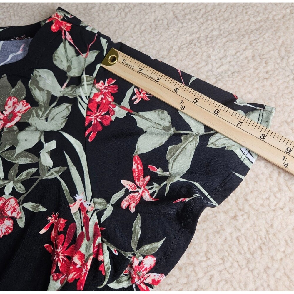 Liz Claiborne Career Woman 1X Floral Top Plus Size Black Red Stretch Blouse - Picture 5 of 6